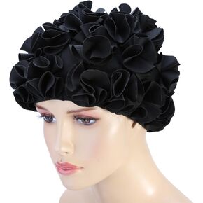 Women Swimming Hat Floral Petal Retro Style Bathing Hat Swim Flower Hat ( Color : Black ) Swimming Supplies Swim Covers For Women Swimming Flower Swim