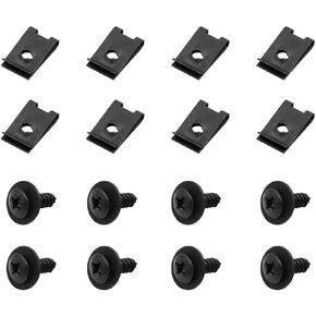X AUTOHAUX 8pcs Black Spring Metal U-Type Clips with Screws Car Fender Trim Panel Fasteners
