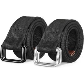 XZQTIVE 2 Pack Canvas Belts For Men Women Web Belt Casual Cloth Belt With Double Ring Buckle