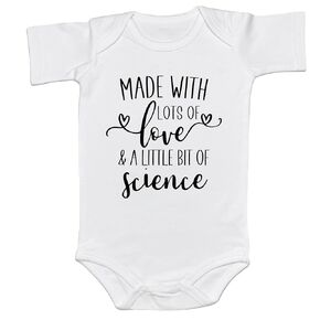 Made with Lots Of Love And A Little Science Bodysuit IVF Baby Pregnancy Announcement Worth Every Shot Reveal Gift (0-6 Months, Heart Print-Long Sleeve Bodysuit)