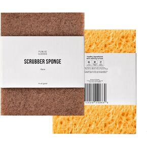 Public Goods Walnut Scrubber Sponge | Cleaning & Scrubbing Sponges for Dishes & Kitchen Sink | Natural, Plant-Based Sponges | Made in Canada | Pack of 4