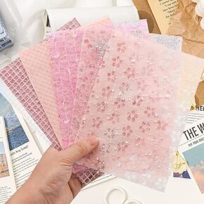 10Pcs DIY Craft A5 Scrapbooking Paper Texture Paper Mulberry Snow Dot Fabric Mix Special Paper for Junk Journal Planners Aesthetic Room Decor Wall Art Collage Album Cottagecore Picture Frames in Kuwait
