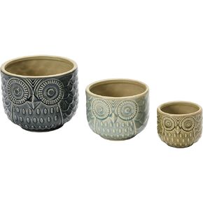 Creative Co-Op Decorative Stoneware Owl Containers Cachepot, 5" L x 5" W x 4" H, Multicolor