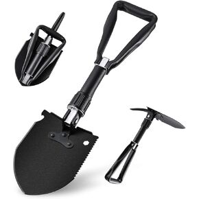 OKOOLCAMP Folding Shovel Camping Shovel Survival Shovel Entrench Tool Heavy Duty Alloy Steel 18.1 inch w/Wood Saw Edge Tactical Shovel for Off Road, Gardening, Backpacking, Car Emergency