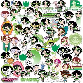 مجموعة متنوعة من الملصقات الفاخرة الكبيرة من Powerpuff Girls Buttercup 50 قطعة من الفينيل - كمبيوتر محمول، زجاجة مياه، سجل القصاصات، الكمبيوتر اللوحي، لوح التزلج، داخلي/خارجي