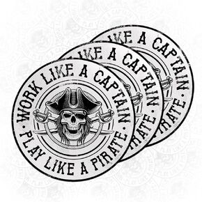 (3PCS) Work Like a Captain, Play Like a Pirate Sticker for Men Father Dad Die Cut Waterproof Vinyl Sticker for Water Bottle Tumbler Hard Hat Helmet Car Laptop Gift (3 Inches)