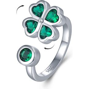 St Patricks Day Four Leaf Clover Ring 925 Sterling Silver Lucky Clover Rings Irish Lucky Clover Ring Spinner Anxiety Ring St Patricks Day Gifts for Women