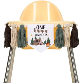 ONE HAPPY CAMPER Highchair Banner，Yarn Tassel Banner，Nature 1st Birthday Highchair Banner，Jungle Highchair Banner，Adventure Camping First Birthday Banner,Wild One Highchair Banner.