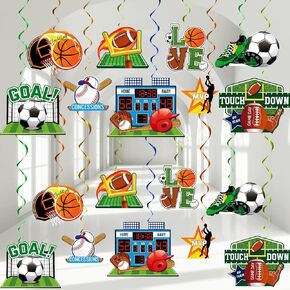 60 Pcs Sports Themed Birthday Party Supplies Soccer Baseball Basketball Party Decorations Sports Hanging Swirls Decorations Sports Party Decorations for Kids Birthday Sport Party Supplies