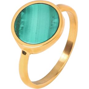Natural Malachite Ring for Women Gold Round Malachite Ring Stainless Steel Malachite Jewelry Birthday Gift for Mother Girlfriends