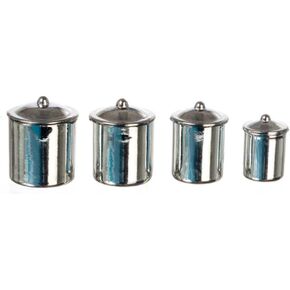 Dolls House Miniature Kitchen Accessory Chrome Canister Set of 4