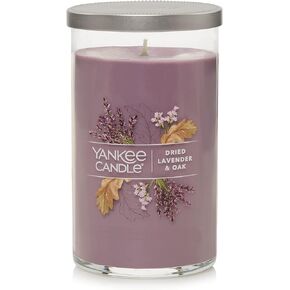 Yankee Candle Dried Lavender & Oak​ Signature Medium Pillar Candle - 14.25oz, Medium Purple - Soy Wax Blend, Metal Lid Coaster - Home & Kitchen Décor