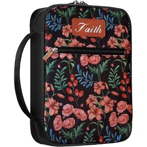YOUNITY toYOU Bible Cover with Floral Design, Bible Covers for Women with Handle, Pockets and Zipper, Bible Case for Women with Leather Badge, Bible Bag for Women Large Size 10" x 7.5" x 2"