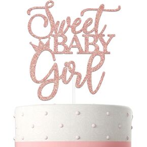 قطعة علوية للكيك من Sweet Baby Girl، قطعة علوية لكعكة استحمام الطفل، إنها قطعة علوية للكيك، ديكورات تكشف عن الجنس، لوازم ديكور حفلات الترحيب بالطفل باللون الذهبي الوردي