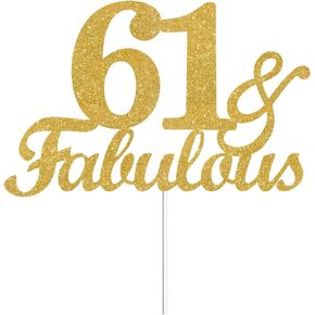 61 & Fabulous Cake Toppers Gold Glitter, Happy 61st Birthday Cake Topper Cheers to 61 Years Old Bday Decoration, Sixty-one and Fabulous Cake Decorations for 61st Birthday Anniversary Party