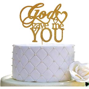 God Gave Me You Cake Topper for Wedding/Engagement/Marriage Party Decorations,Double Sided Gold Glitter