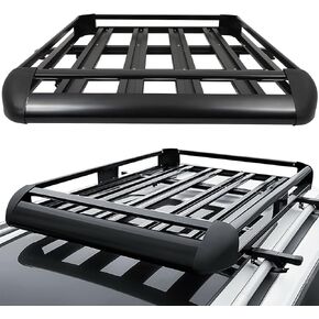 ECCPP 50"X 38"Aluminum ROOF Rack SUV TOP Cargo Luggage Carrier Basket + 48" RAIN GUTTERS MOUNTS CROSSBARS Black