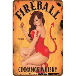 Fireball Vintage Metal Tin Sign Funny Poster for Home Bar People Cave Wall Decor Creative Gift 8x12 Inch