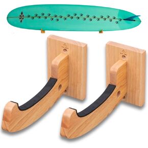 Wood Surfboard Wall Mount and Snowboard Wall Mount - Versatile Heavy Duty Surfboard Holder, Wakeboard Wall Mount, Longboard Skateboard Rack Wall Mount - Extra Hole to Hang Accessories
