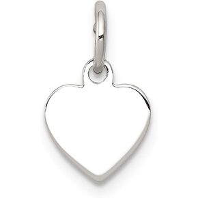 Solid 925 Sterling Silver Engravable Heart Front/Back Disc Charm Brushed Matte Finish Pendant - 13mm x 9mm