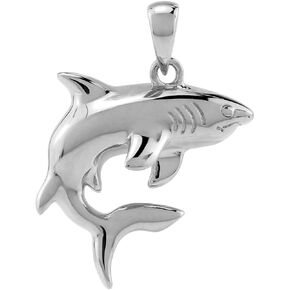 Silvershake White Gold Plated or Yellow Gold Plated 925 Sterling Silver Shark Sealife Casual Pendant Jewelry for Women or Teens