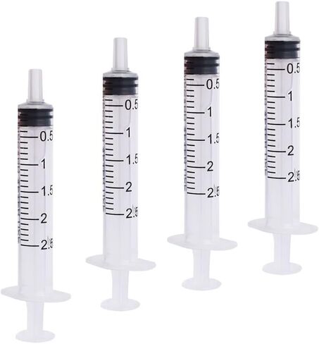 4 قطع 2 مل/2.5 مل (CC) محقنة بلاستيكية للاستعمال مرة واحدة، غلاف فردي مختوم بدون إبرة مع قياس للتغذية العلمية للحيوانات الأليفة ومختبرات توزيع الري in Kuwait