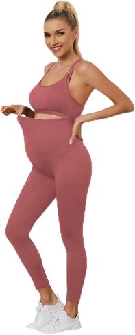 Floerns Women's Maternity 2 Piece Outfit Scoop Neck Crop Tank Top Legging Set in Saudi Arabia