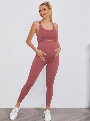 Floerns Women's Maternity 2 Piece Outfit Scoop Neck Crop Tank Top Legging Set in Saudi Arabia