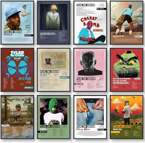 ملصق JZHLLOY Tyler The Creator، ملصقات غلاف الألبوم إصدار محدود، ديكور جداري جمالي للموسيقى للمنزل والمكتب، هدايا لمحبي الموسيقى (ملصق كبير مقاس 12 × 16، مجموعة من 12) in Kuwait