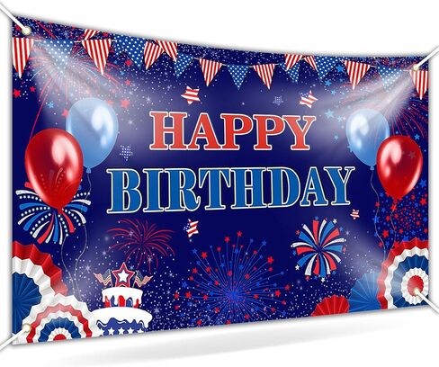 Avezano 4th of July Birthday Backdrop Blue Red Patriotic Theme Birthday Banner Independence Day Birthday Party Decoratins 70.8x43.3 inch in Saudi Arabia