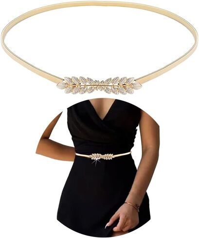 Cosydays Leaf Waist Belt Gold Skinny Metal Waist Chain Elastic Dress Belt Leaves Waistband Jewelry for Women and Girls in Saudi Arabia