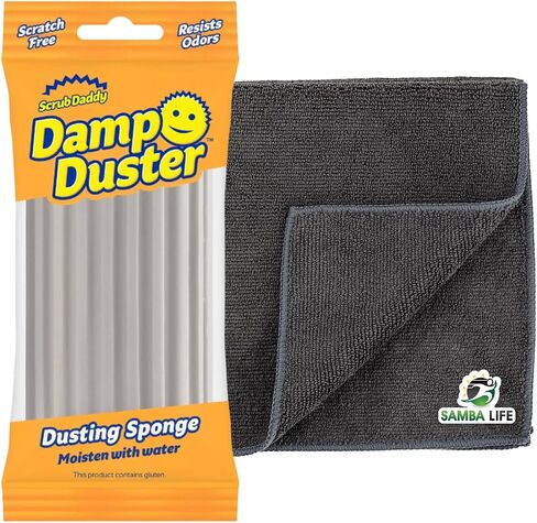 Scrub Daddy Damp Duster Sponge with Ridges Scrub Daddy Cleaner Scratch Free, Reusable Dusting Sponge Bundle with Microfiber Towel for Household Cleaning in Saudi Arabia