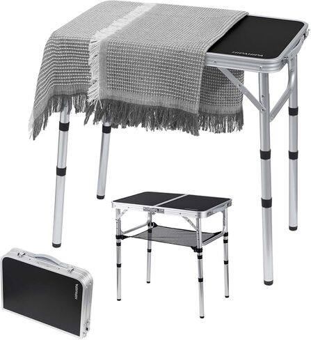 Camping Table with table cloth Portable Small Folding alumiumum Table Adjustable Height with 2 Hooks Easy Holders Sturdy Outdoor Picnic Beach BBQ Cooking in Saudi Arabia