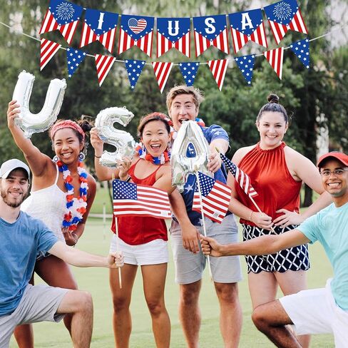 I Love USA Bunting Banner 4th of July Decorations, Pre-Assemble American Flag Fourth of July Banners Decoration, Red White and Blue Patriotic Sign for July 4th Independence Day, Memorial Day Decor in Saudi Arabia
