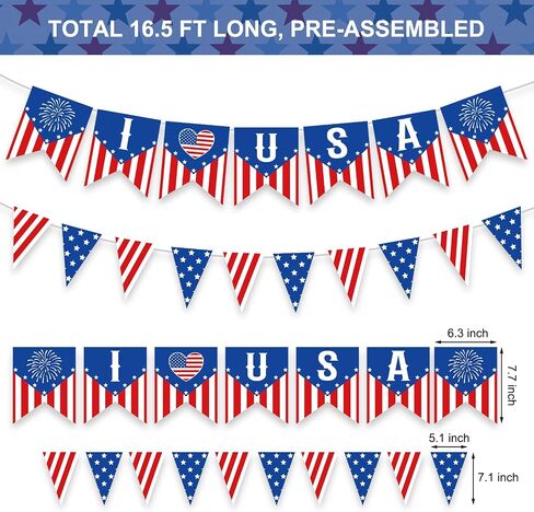 I Love USA Bunting Banner 4th of July Decorations, Pre-Assemble American Flag Fourth of July Banners Decoration, Red White and Blue Patriotic Sign for July 4th Independence Day, Memorial Day Decor in Saudi Arabia