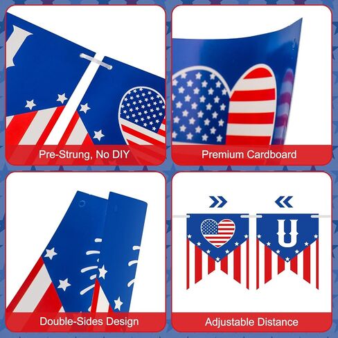 I Love USA Bunting Banner 4th of July Decorations, Pre-Assemble American Flag Fourth of July Banners Decoration, Red White and Blue Patriotic Sign for July 4th Independence Day, Memorial Day Decor in Saudi Arabia