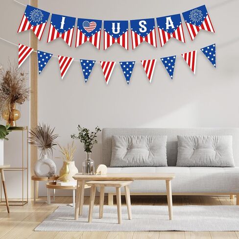 I Love USA Bunting Banner 4th of July Decorations, Pre-Assemble American Flag Fourth of July Banners Decoration, Red White and Blue Patriotic Sign for July 4th Independence Day, Memorial Day Decor in Saudi Arabia