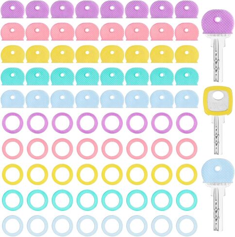 Blulu 80 Pieces Key Color Covers Key Caps Tags Covers Set Plastic Key Identifier Rings Key Toppers for Keys Organization House Key, 2 Styles (Macaron Color, Semicircular) in Saudi Arabia