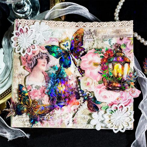 60 قطعة من ملصقات جناح فراشة اليعسوب الليزري العتيقة، ملصق ثلاثي الأبعاد شفاف وملصقات لطيفة، ملصقات قصاصات جمالية لمجلة DIY غير المرغوب فيها، مستلزمات القصاصات اليدوية المزخرفة in Kuwait