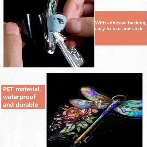 60 قطعة من ملصقات جناح فراشة اليعسوب الليزري العتيقة، ملصق ثلاثي الأبعاد شفاف وملصقات لطيفة، ملصقات قصاصات جمالية لمجلة DIY غير المرغوب فيها، مستلزمات القصاصات اليدوية المزخرفة in Kuwait