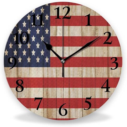 Silent Non-Ticking Wall Clocks, Vintage Patriotic American Flag Wall Clock, Battery Operated 11.8"x11.8" Round Wall Clock for Home Decor Living Room Kitchen Office in Saudi Arabia