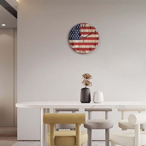 Silent Non-Ticking Wall Clocks, Vintage Patriotic American Flag Wall Clock, Battery Operated 11.8"x11.8" Round Wall Clock for Home Decor Living Room Kitchen Office in Saudi Arabia