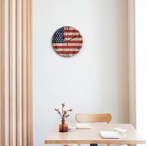 Silent Non-Ticking Wall Clocks, Vintage Patriotic American Flag Wall Clock, Battery Operated 11.8"x11.8" Round Wall Clock for Home Decor Living Room Kitchen Office in Saudi Arabia