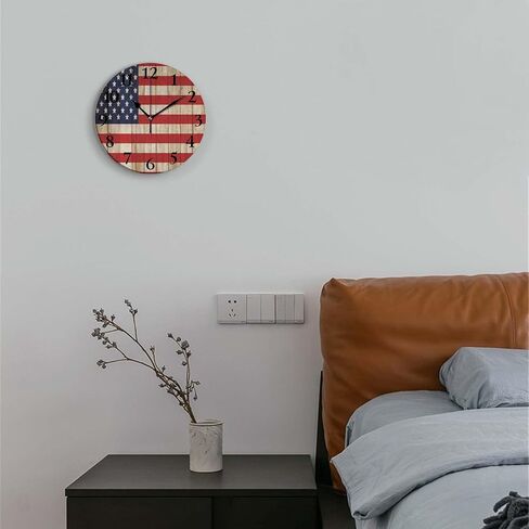 Silent Non-Ticking Wall Clocks, Vintage Patriotic American Flag Wall Clock, Battery Operated 11.8"x11.8" Round Wall Clock for Home Decor Living Room Kitchen Office in Saudi Arabia
