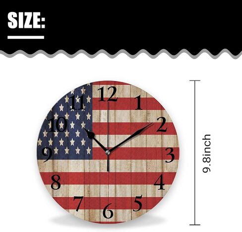 Silent Non-Ticking Wall Clocks, Vintage Patriotic American Flag Wall Clock, Battery Operated 11.8"x11.8" Round Wall Clock for Home Decor Living Room Kitchen Office in Saudi Arabia