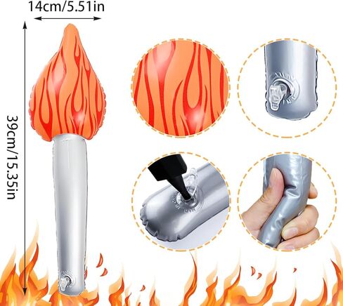 12 قطعة من الشعلة الممتعة القابلة للنفخ للألعاب الأولمبية، شعلة وهمية مقاس 16 بوصة دعامة شعلة أولمبية بلاستيكية لديكورات الحفلات الأولمبية في العصور الوسطى لوا تحت عنوان المسابقات الرياضية للحفلات in Kuwait