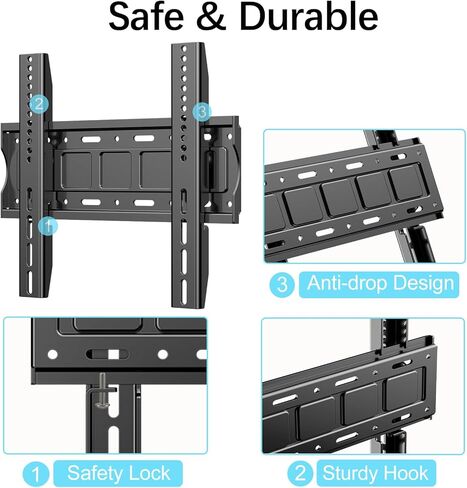 حامل جداري منخفض مثبت لشاشات تلفزيون مسطحة LED LCD OLED مقاس 26-65 بوصة، حامل تثبيت على الحائط للتلفزيون الثابت مع الحد الأقصى VESA 400 × 400 مم يحمل ما يصل إلى 110 رطل، حامل تلفزيون نحيف للغاية وموفر للمساحة in Kuwait
