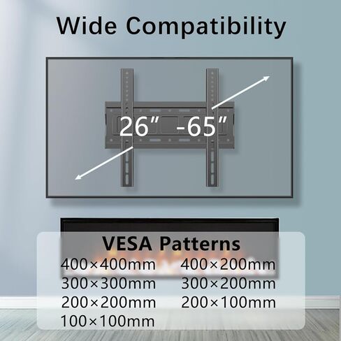 حامل جداري منخفض مثبت لشاشات تلفزيون مسطحة LED LCD OLED مقاس 26-65 بوصة، حامل تثبيت على الحائط للتلفزيون الثابت مع الحد الأقصى VESA 400 × 400 مم يحمل ما يصل إلى 110 رطل، حامل تلفزيون نحيف للغاية وموفر للمساحة in Kuwait