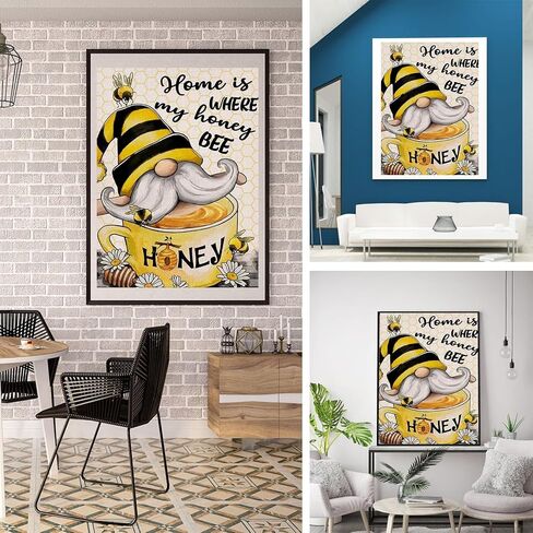 UMOART Gnome Diamond Painting Kits - Honey Bee Diamond Art Painting Kits for Adults Kids, Round Diamond Dots Gnome Painting Kits Gifts, Full Drill Diamond Painting 30x40cm for Home Decor in Saudi Arabia