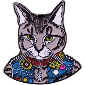 Tiger spotted cat brooch punk rock cat badge enamel pin gothic ornament